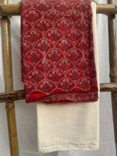 Load image into Gallery viewer, Red ajrak kurta with white organic cotton bottom
