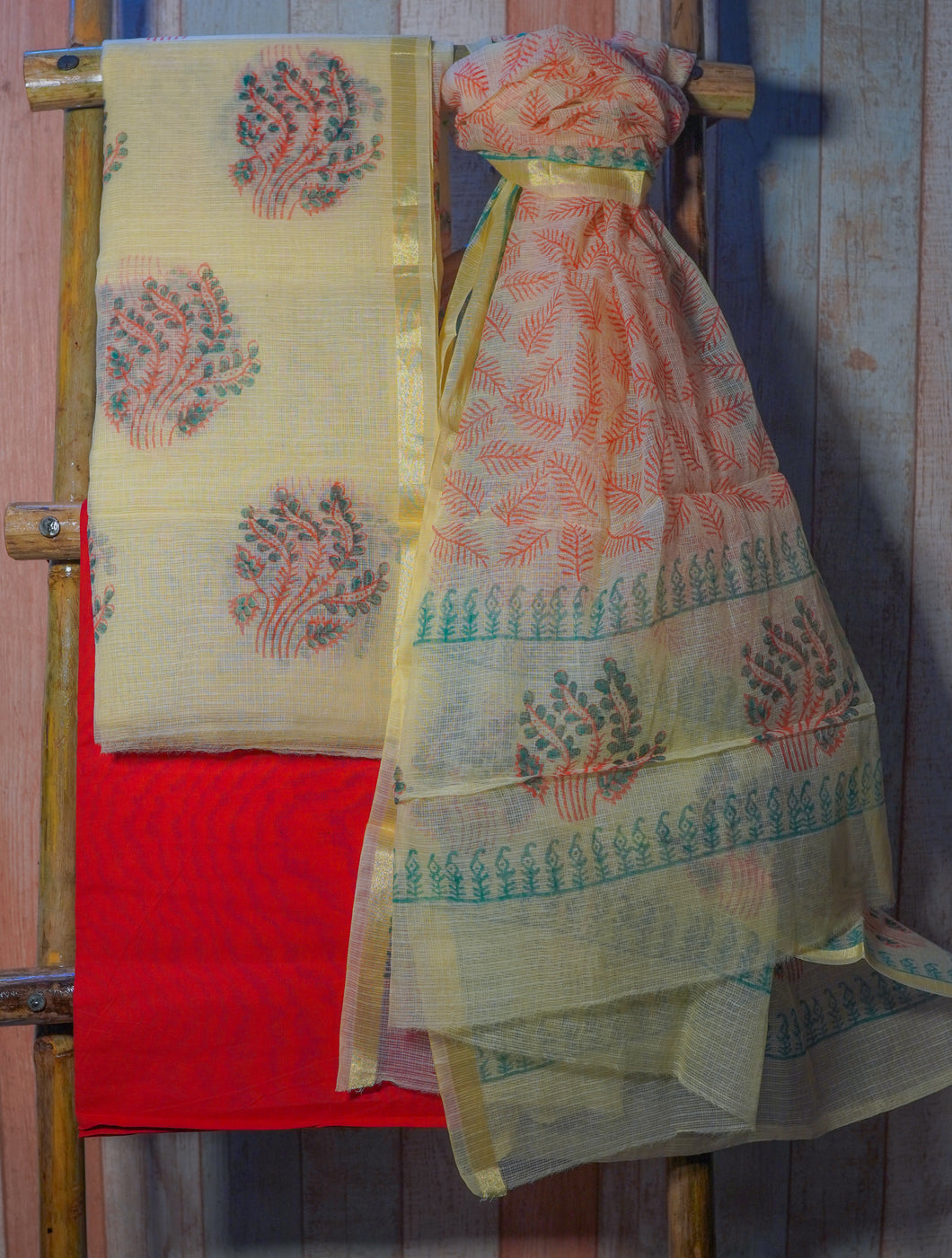 Handloom Kota Doria Kurta Set with printed dupatta