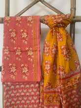 Load image into Gallery viewer, Peach and Mustard Cotton Block Printed Kurta Set
