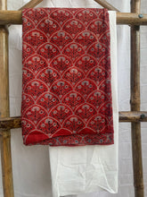 Load image into Gallery viewer, Red ajrak kurta with white  cotton bottom
