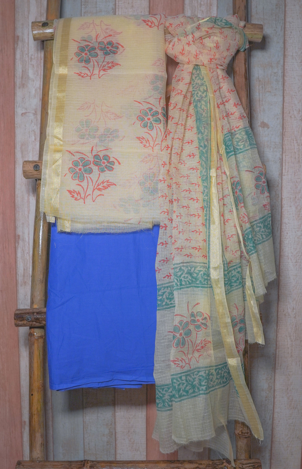 Handwoven Kota Doria Kurta set with printed kota doria dupatta