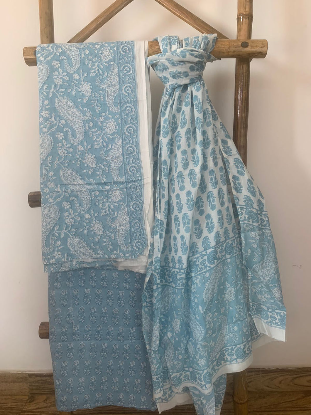 Blue cotton kurta set with dupatta