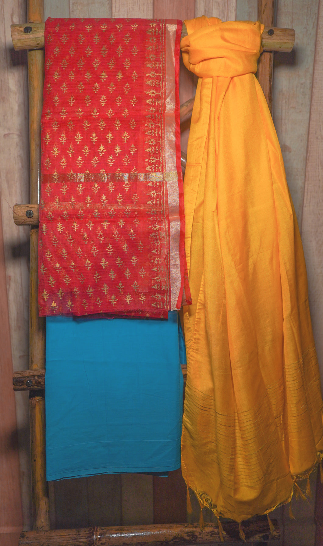 Handwoven Kota Doria Kurta in Vibrant red