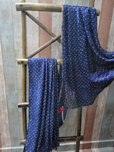 Load image into Gallery viewer, Blue Bandhej Sari with Tassel on pallu
