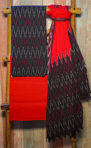 Black and red Ikkat suit fabric