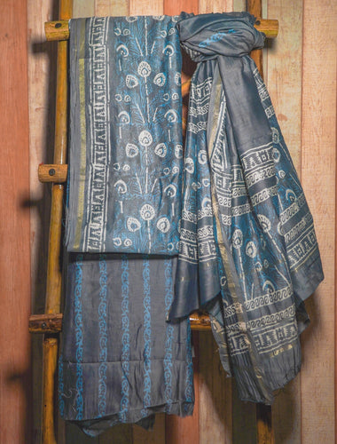 Handwoven Maheshwari Silk Kurta set with dupatta in air blue