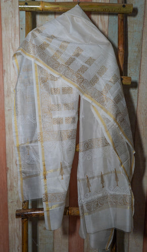 White Chanderi Dupatta with Gold Zari work