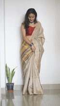 Load image into Gallery viewer, Handloom Sari in beige with multi color pallu and comes with a blouse piece
