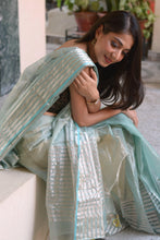 Load image into Gallery viewer, Striped Chanderi saree in Aqua colour
