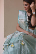 Load image into Gallery viewer, Handloom Chanderi Saree in Aqua colour
