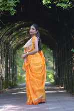 Load image into Gallery viewer, Orange Checkered saree with tassels
