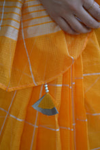 Load image into Gallery viewer, Orange checkered Kota Doria Saree 
