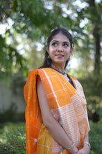 Load image into Gallery viewer, Orange saree with checks and tassel detail
