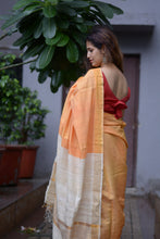 Load image into Gallery viewer, Tussar Silk Saree in Golden Orange comes with woven stripes on pallu
