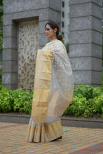 Load image into Gallery viewer, Grey Chanderi Saree with gold silver zari work
