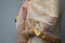 Load image into Gallery viewer, Beige Chanderi Handloom saree with gold border
