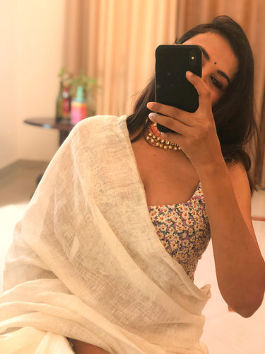 White Linen Saree