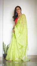 Load image into Gallery viewer, Handwoven Kota Doria Sari with all over check detail and Zari work
