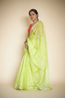 Load image into Gallery viewer, Handwoven Kota Doria Sari with all over check detail and Zari work

