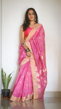 Load image into Gallery viewer, Handloom Chanderi Sari in Pink with Gold Motifs on it
