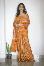 Load image into Gallery viewer, Mustard Gharchola silk Sari with block print all over and zari work
