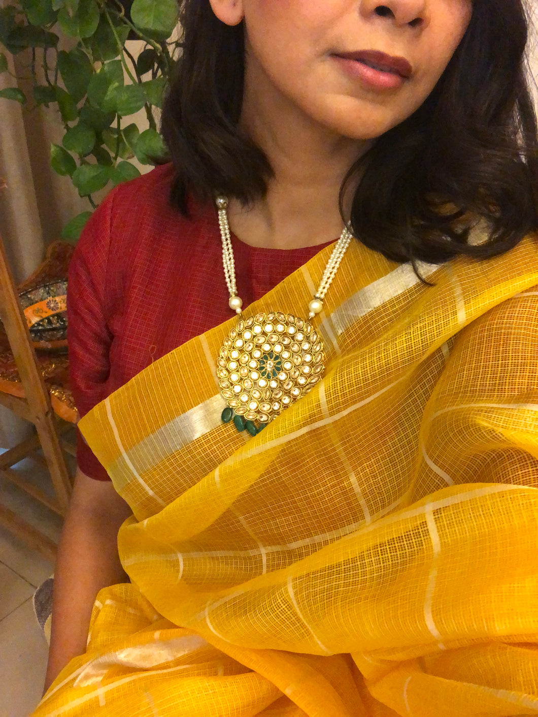 Yellow Kota Doria Saree