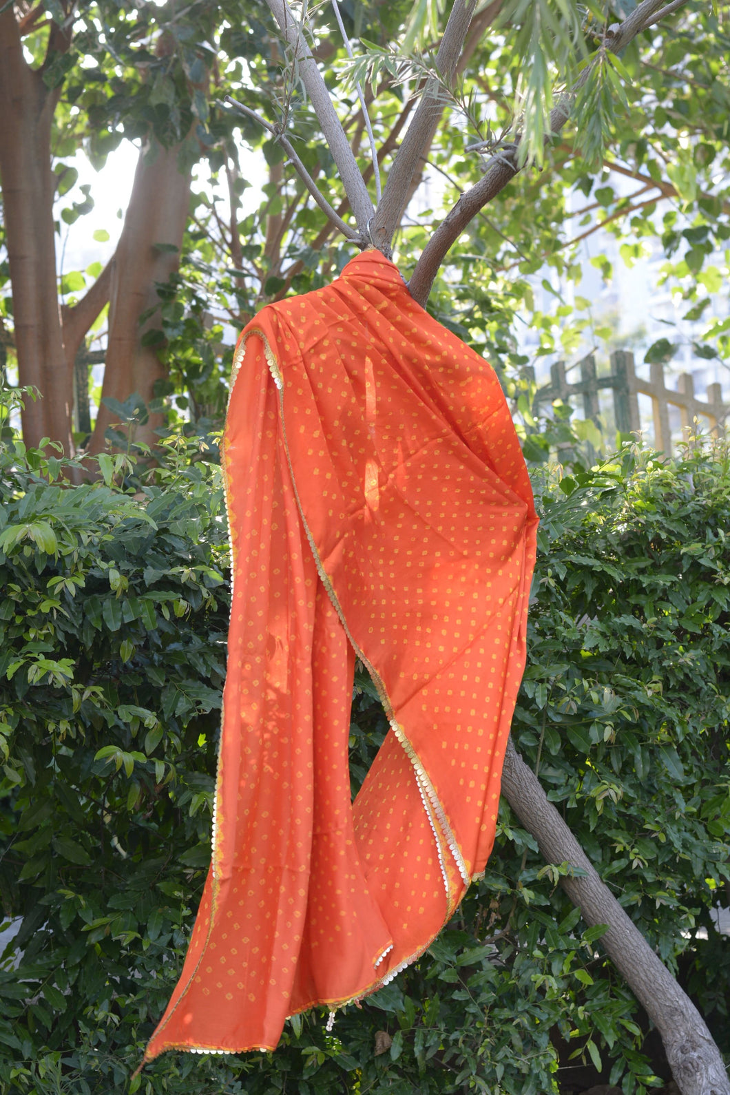 Orange bandhani tie-dye dupatta