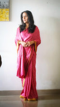 Load image into Gallery viewer, Pink Bandhej Sari with Gota Lace on border
