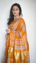 Load image into Gallery viewer, Mustard Gharchola silk Sari with block print all over and zari work
