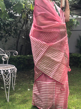 Load image into Gallery viewer, Handloom Chanderi Saree in blush pink with zari work on border and pallu
