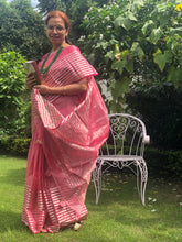 Load image into Gallery viewer, Handloom Chanderi Saree in blush pink with zari work on border and pallu
