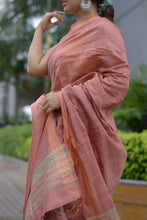 Load image into Gallery viewer, Hand woven tussar silk saree in Salmon Pink 
