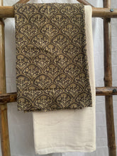 Load image into Gallery viewer, Beige ajrak kurta with white organic cotton bottom
