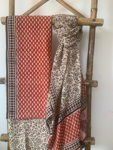 Brown hand block printed kurta set for women