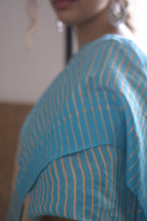 Load image into Gallery viewer, Pure Tussar silk saree in blue and beige
