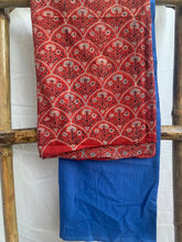 Load image into Gallery viewer, Red ajrak kurta with blue organic cotton bottom
