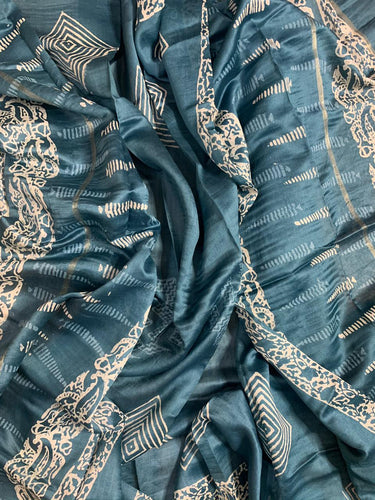 Handblock printed teal Maheshwari kurta set with dupatta