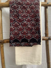 Load image into Gallery viewer, Black ajrak kurta with white organic cotton bottom
